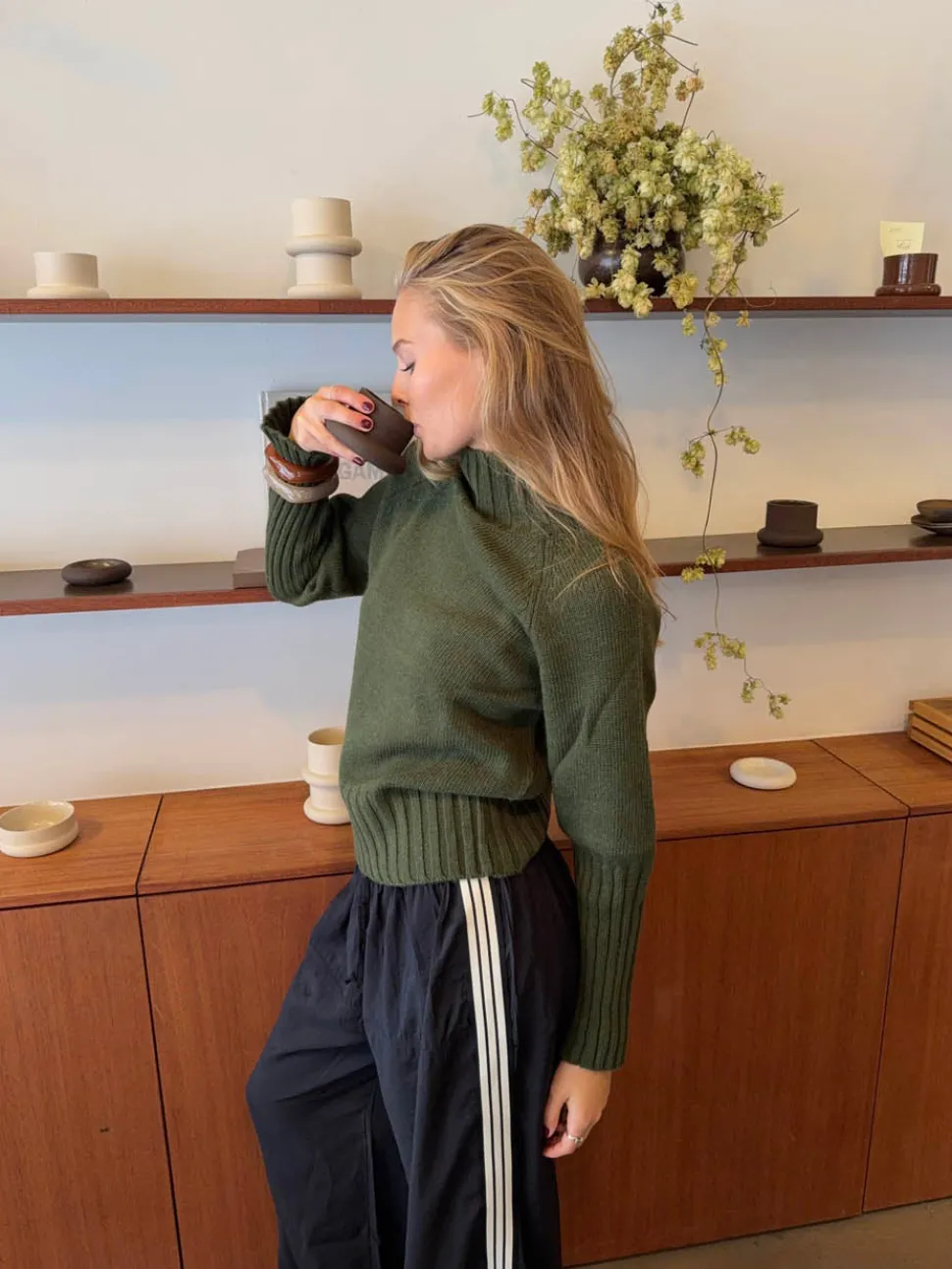 Alyssa striktrøje med turtleneck - Grøn