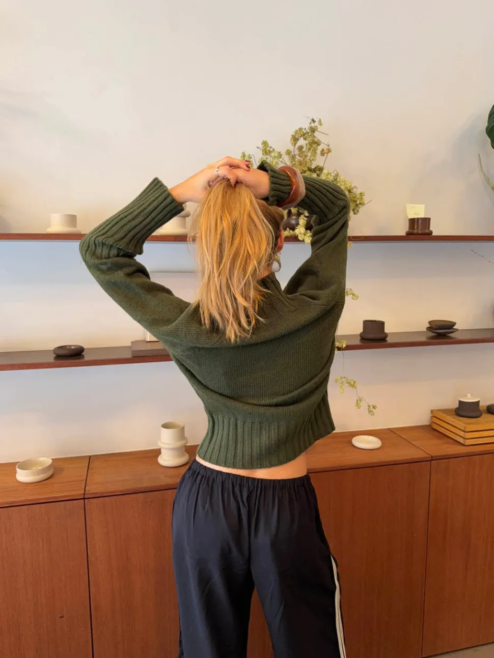Alyssa striktrøje med turtleneck - Grøn