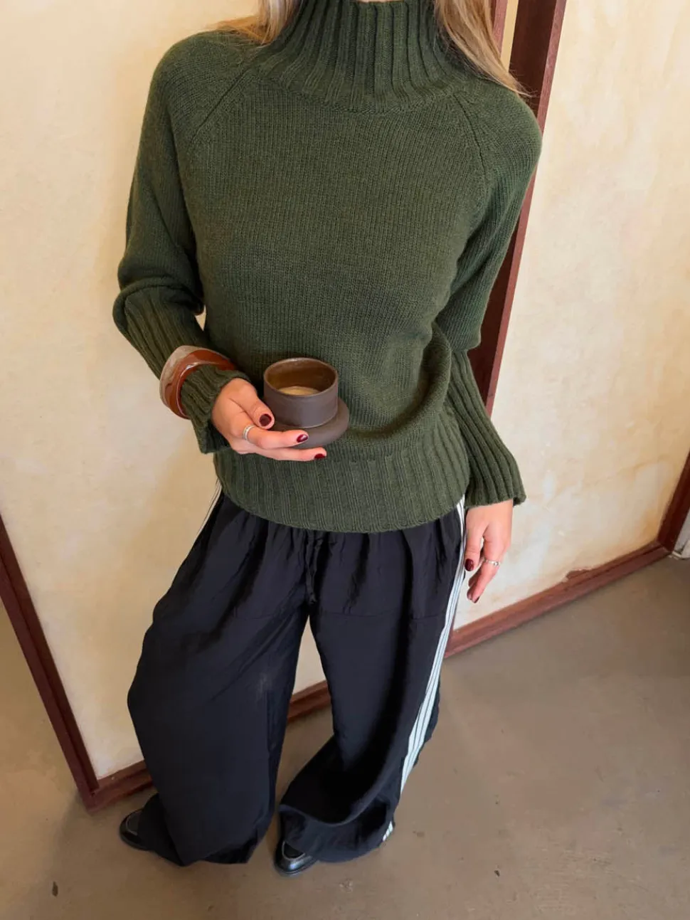 Alyssa striktrøje med turtleneck - Grøn