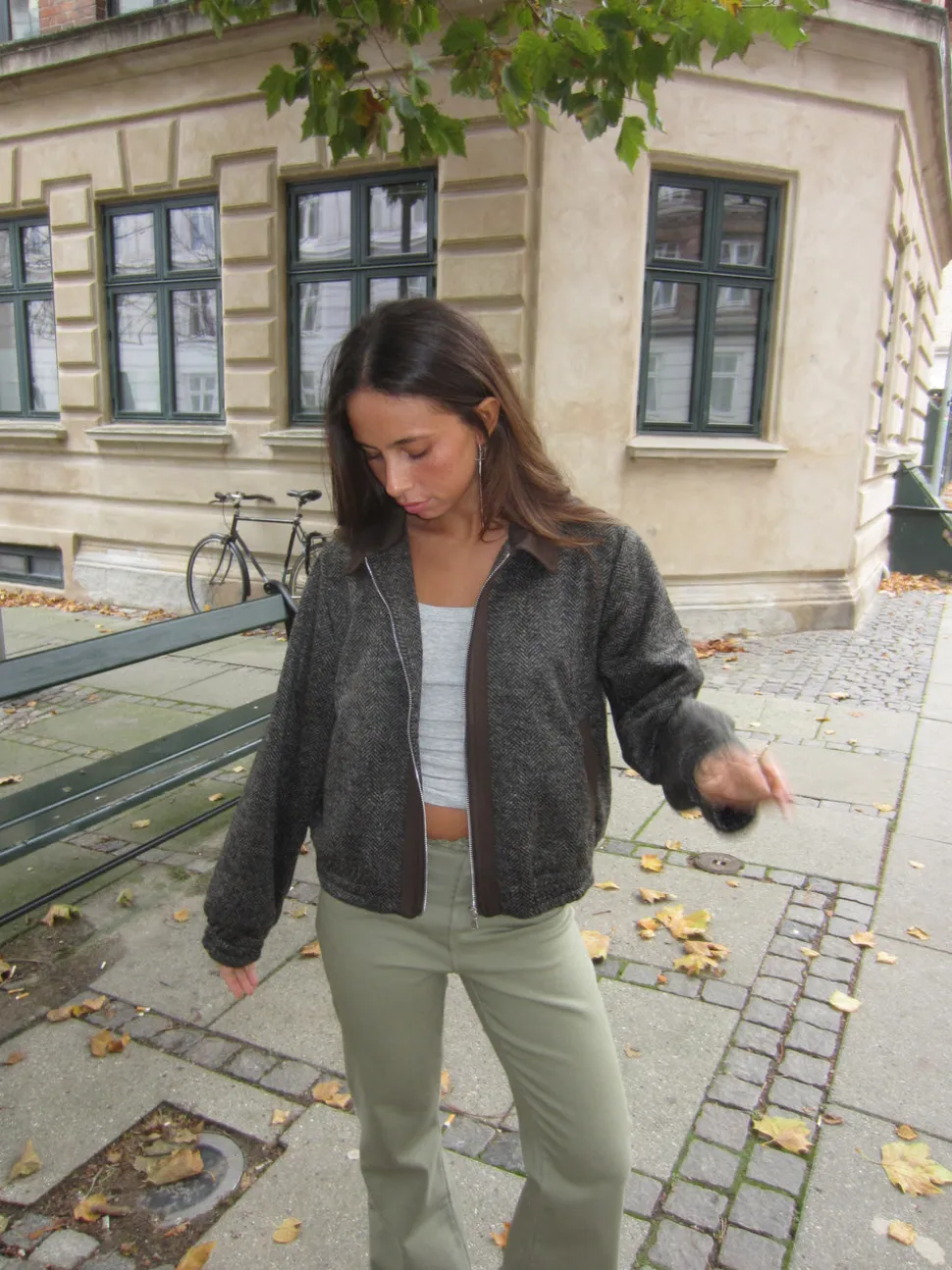 Ana herringbone bomberjakke - Brun