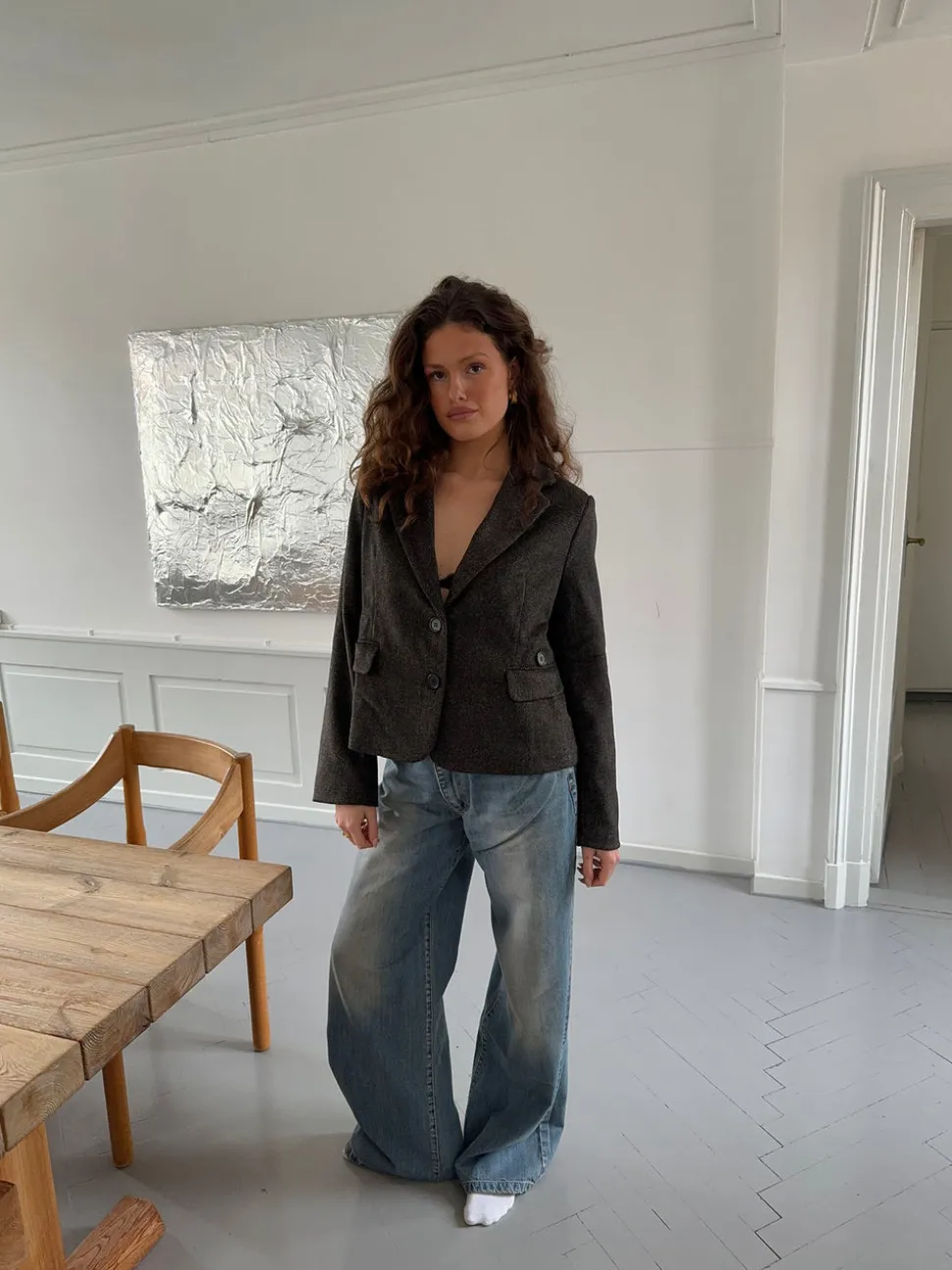 Anahita kort blazer - Mørkebrun/Sort