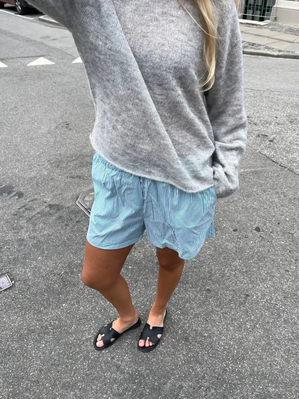 Andrea shorts med striber - Grøn/hvid