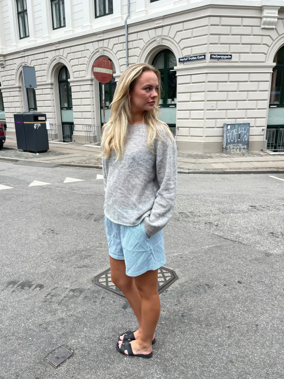 Andrea shorts med striber - Grøn/hvid