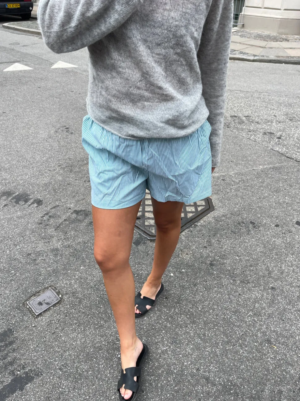 Andrea shorts med striber - Grøn/hvid