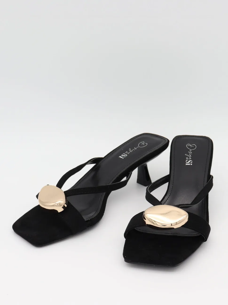 Annaline mules med gulddetalje - Sort/guld