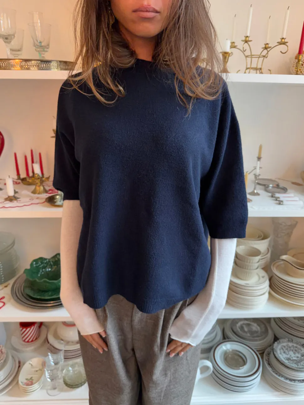 Arabella strikket t-shirt - Navy