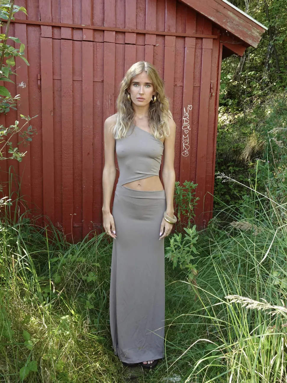 Baili maxi kjole med snit - Taupe