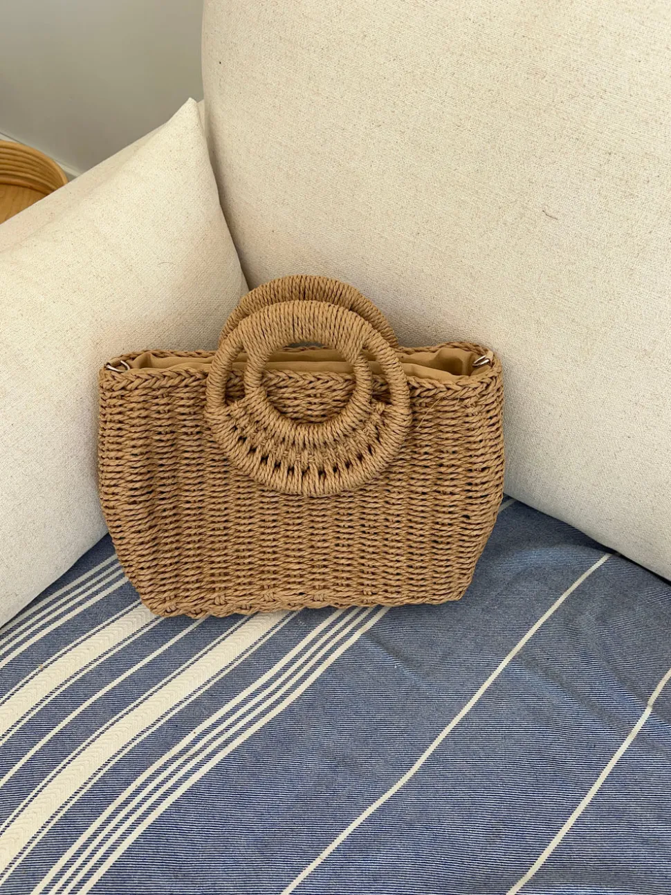 Capua flettet taske med strop - Beige