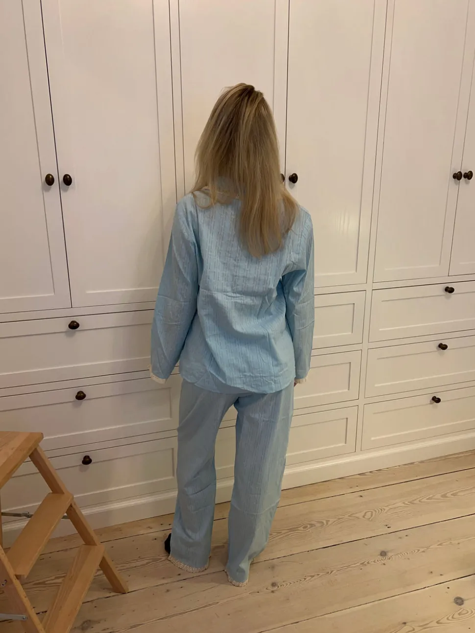 Carol pyjamas sæt med blonder - Lyseblå