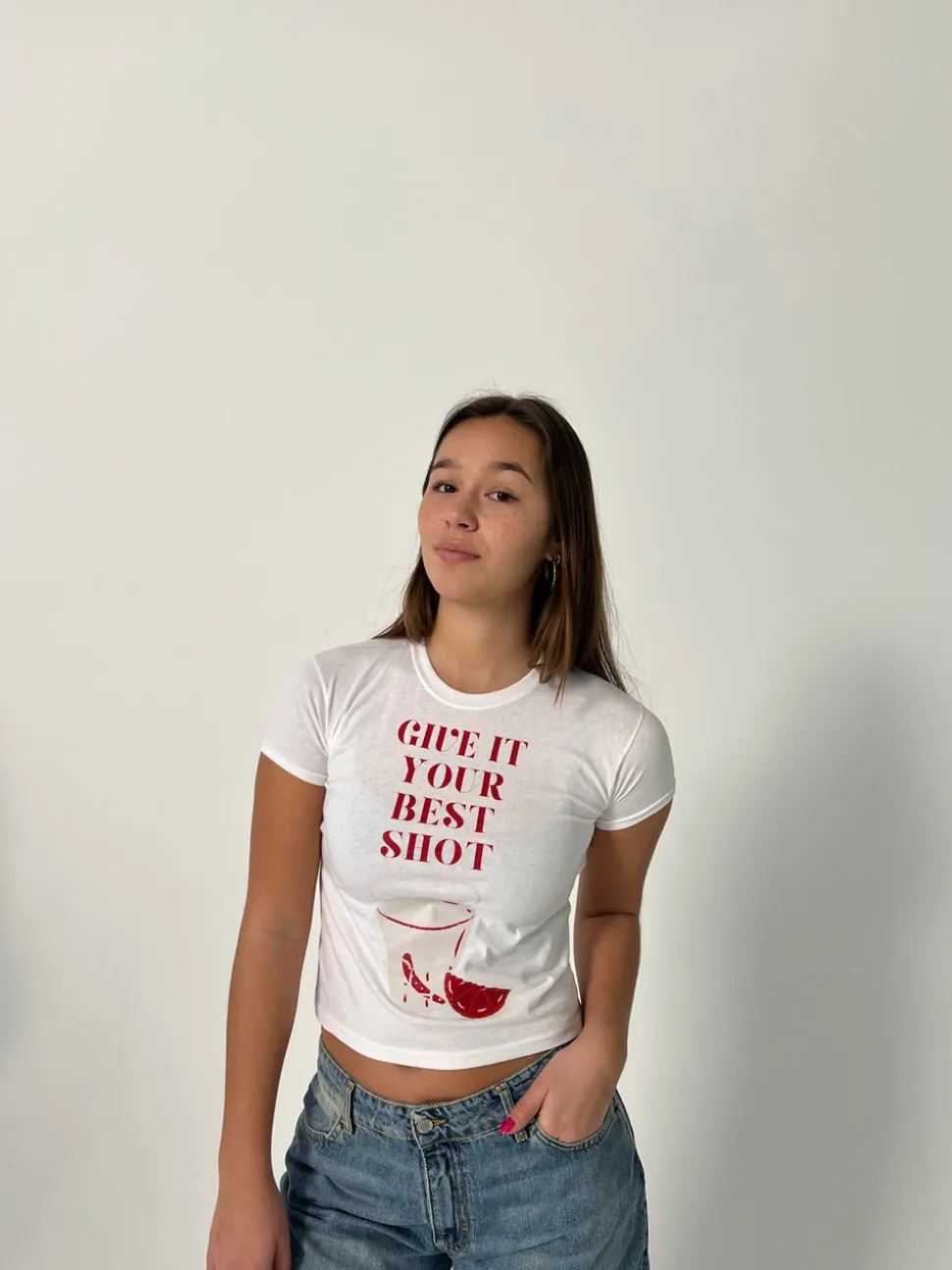 Give it your best shot baby tee - Hvid