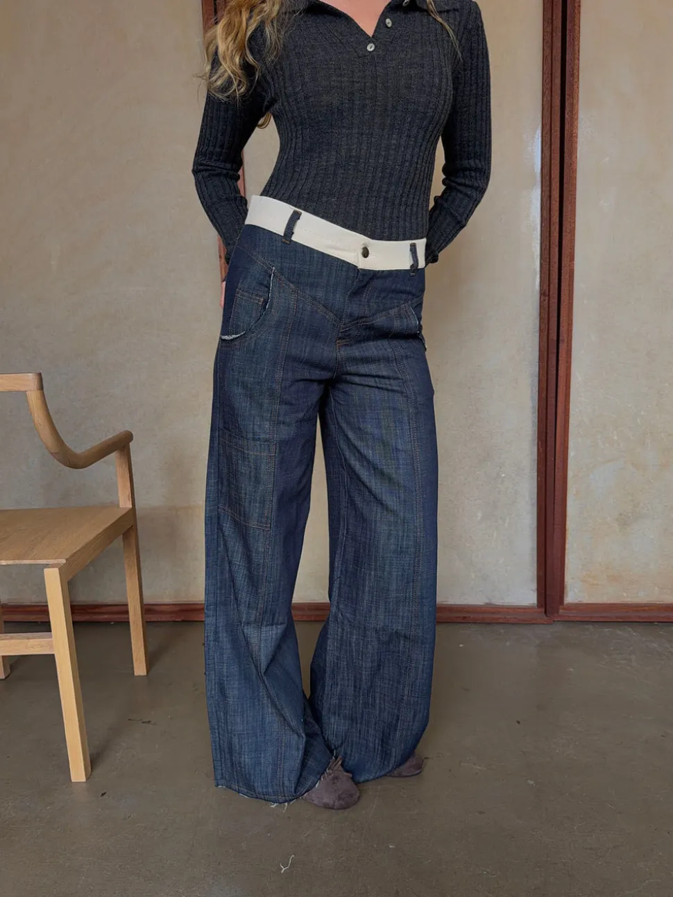 Karly jeans med hvid kant - Blå
