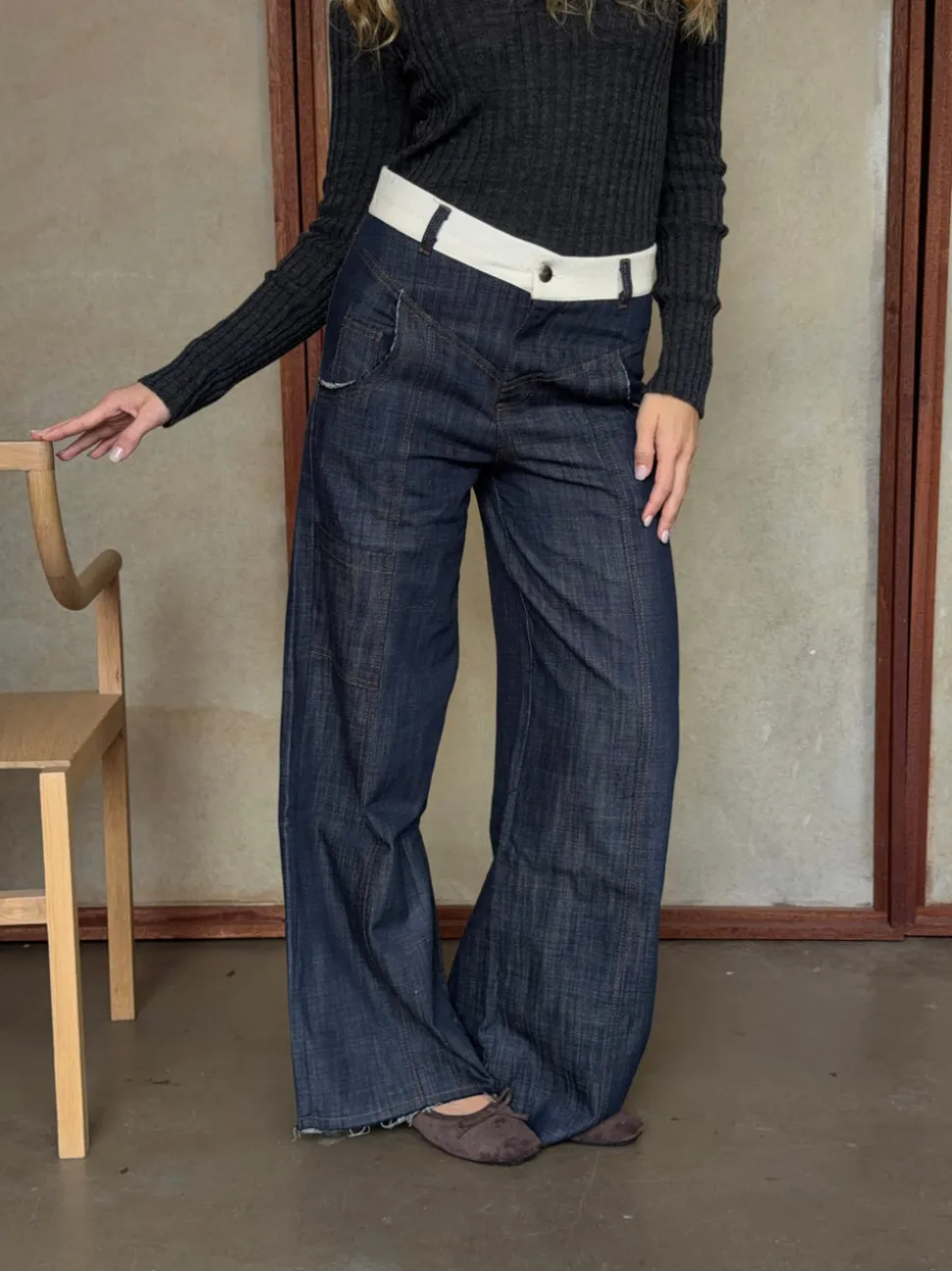 Karly jeans med hvid kant - Blå