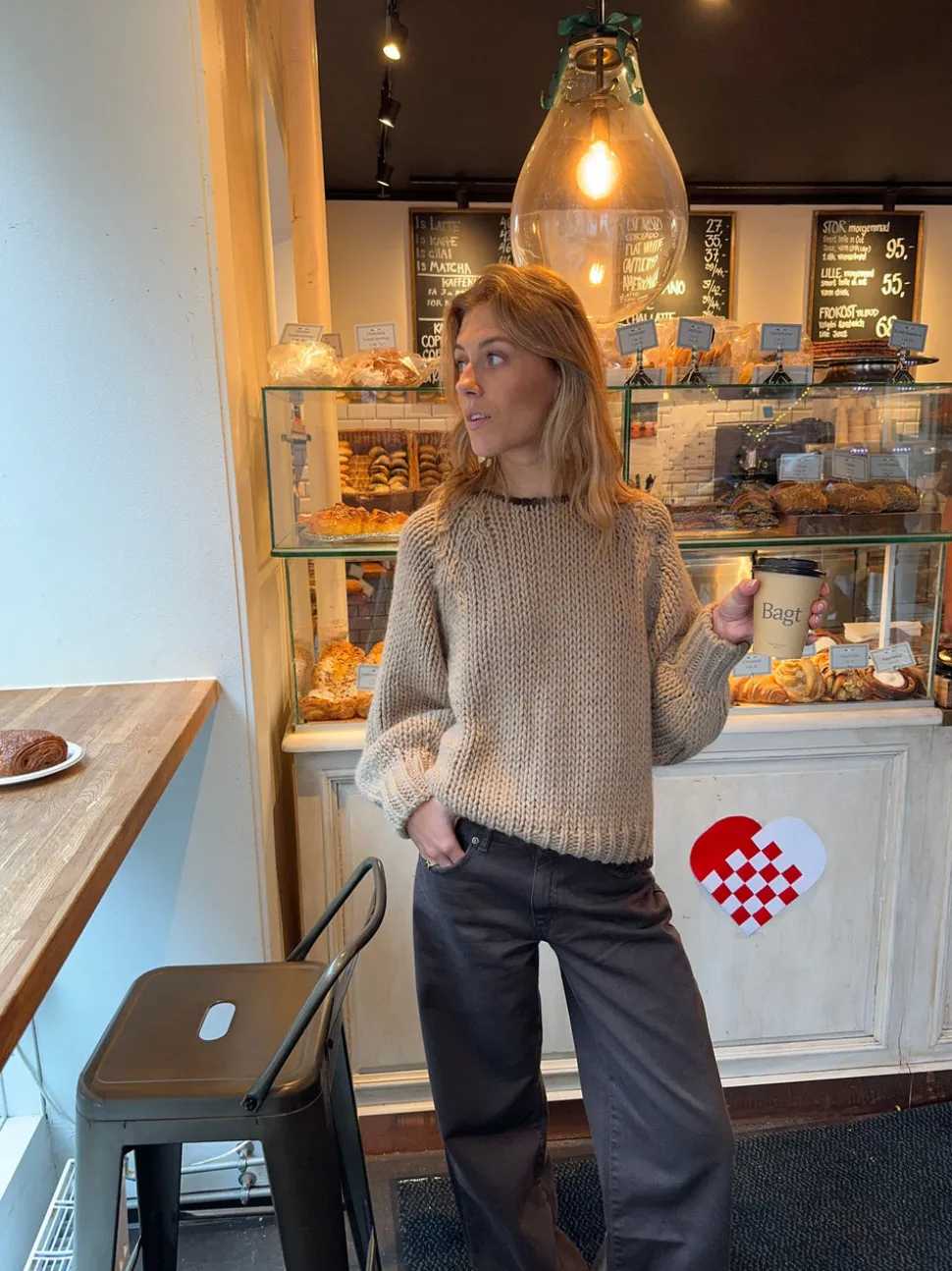 Lilou striktrøje - Beige/brun