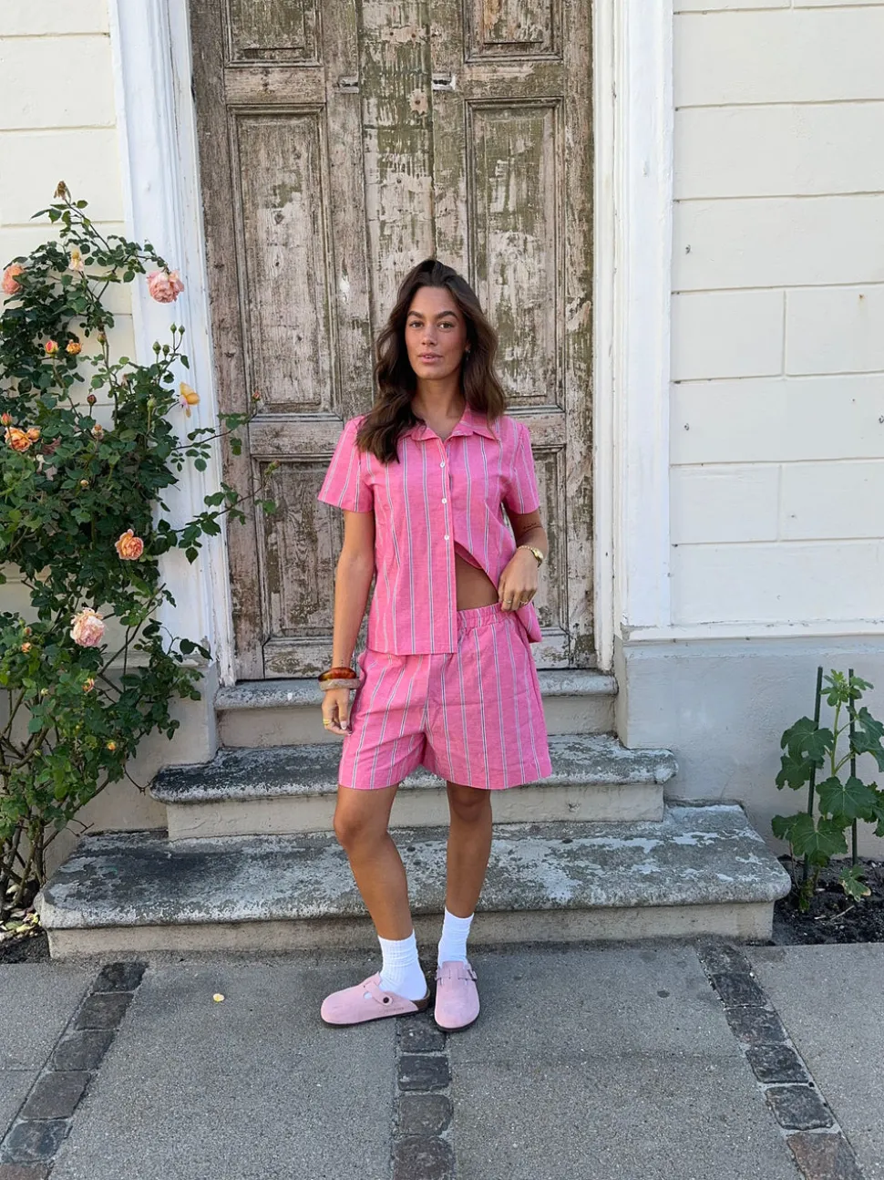 Lula shorts med striber - Pink/hvid/sort