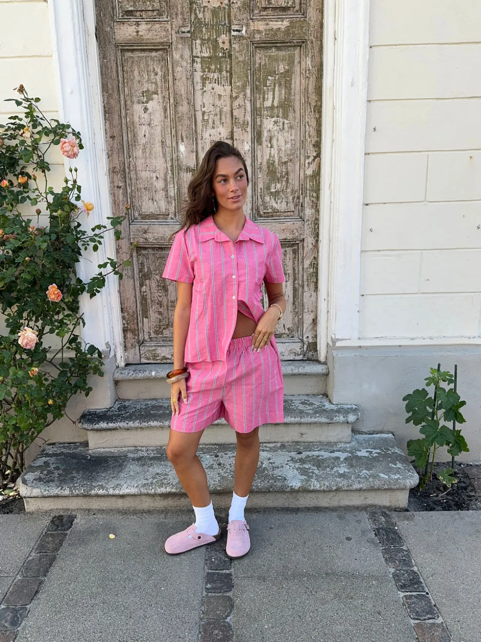 Lula shorts med striber - Pink/hvid/sort