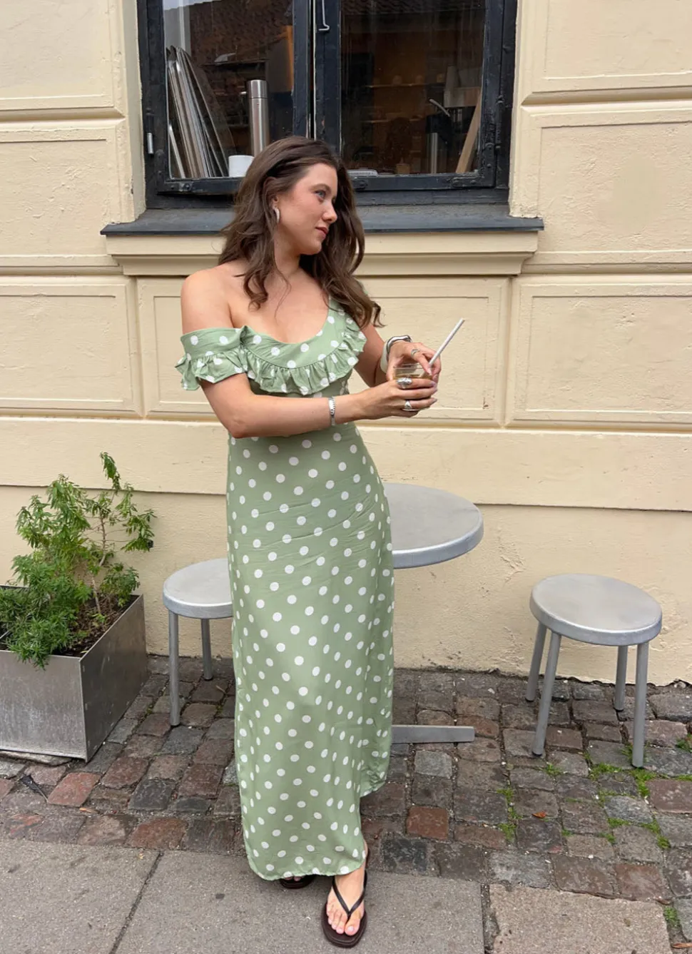 Luna kjole med polkaprikker - Grøn/hvid