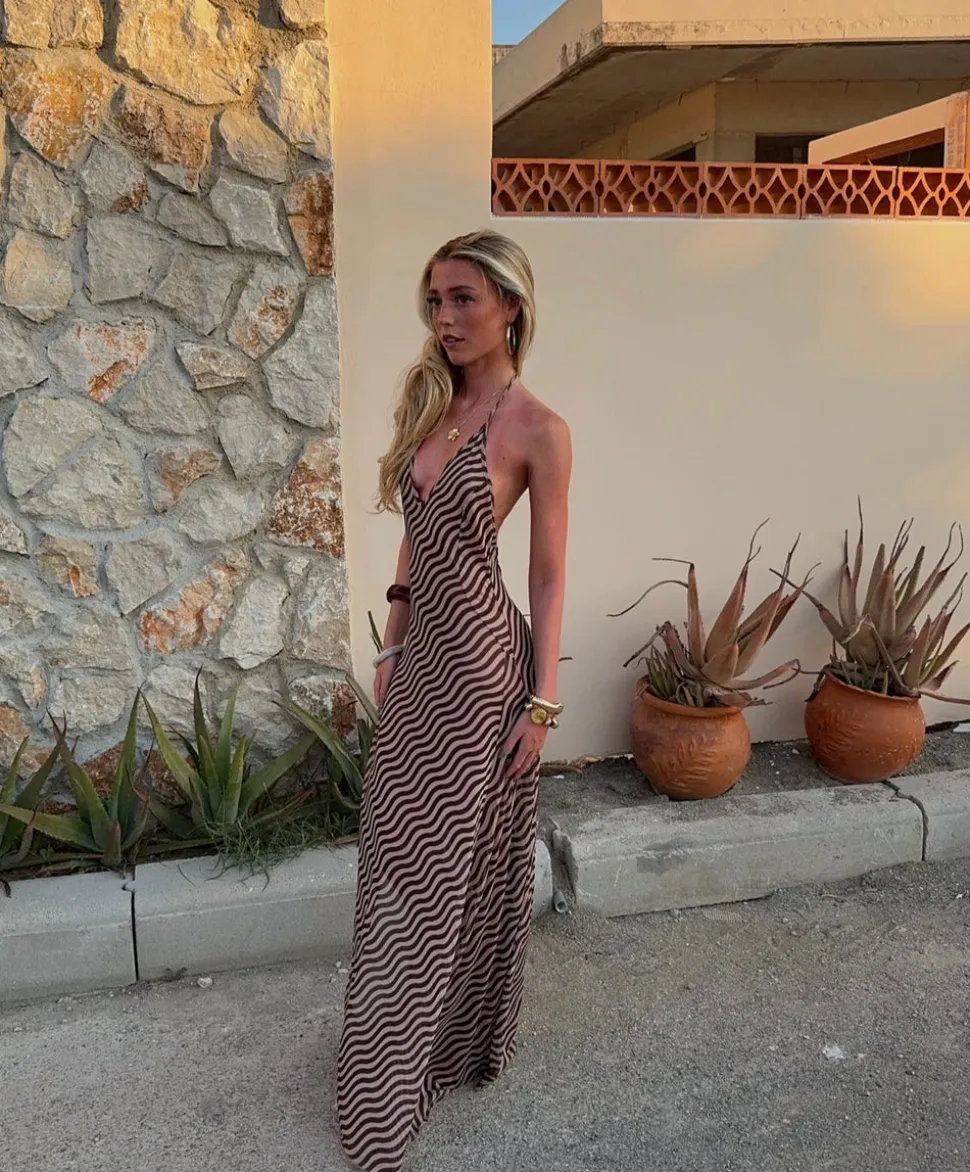 Lunia meshkjole med åben ryg - Brun/off white