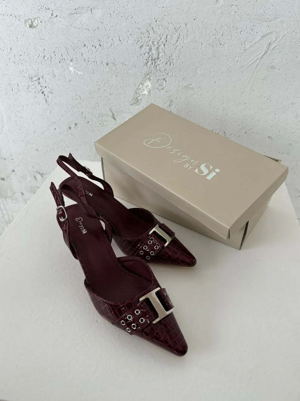 Nida slingback stiletter med spænde - Vinrød