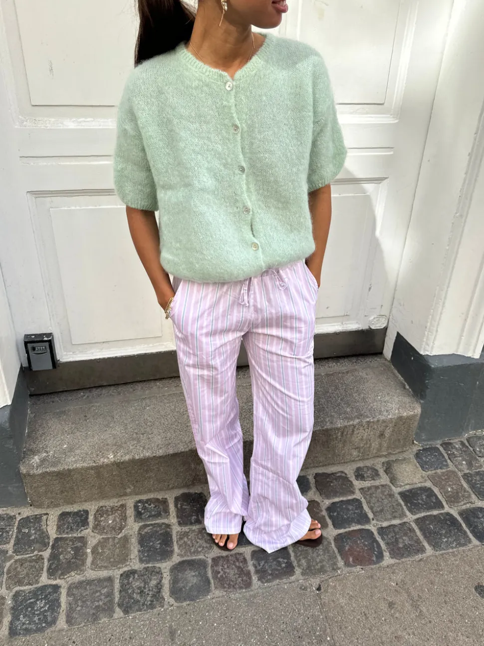 Olivia kortærmet mohair cardigan - Mint grøn
