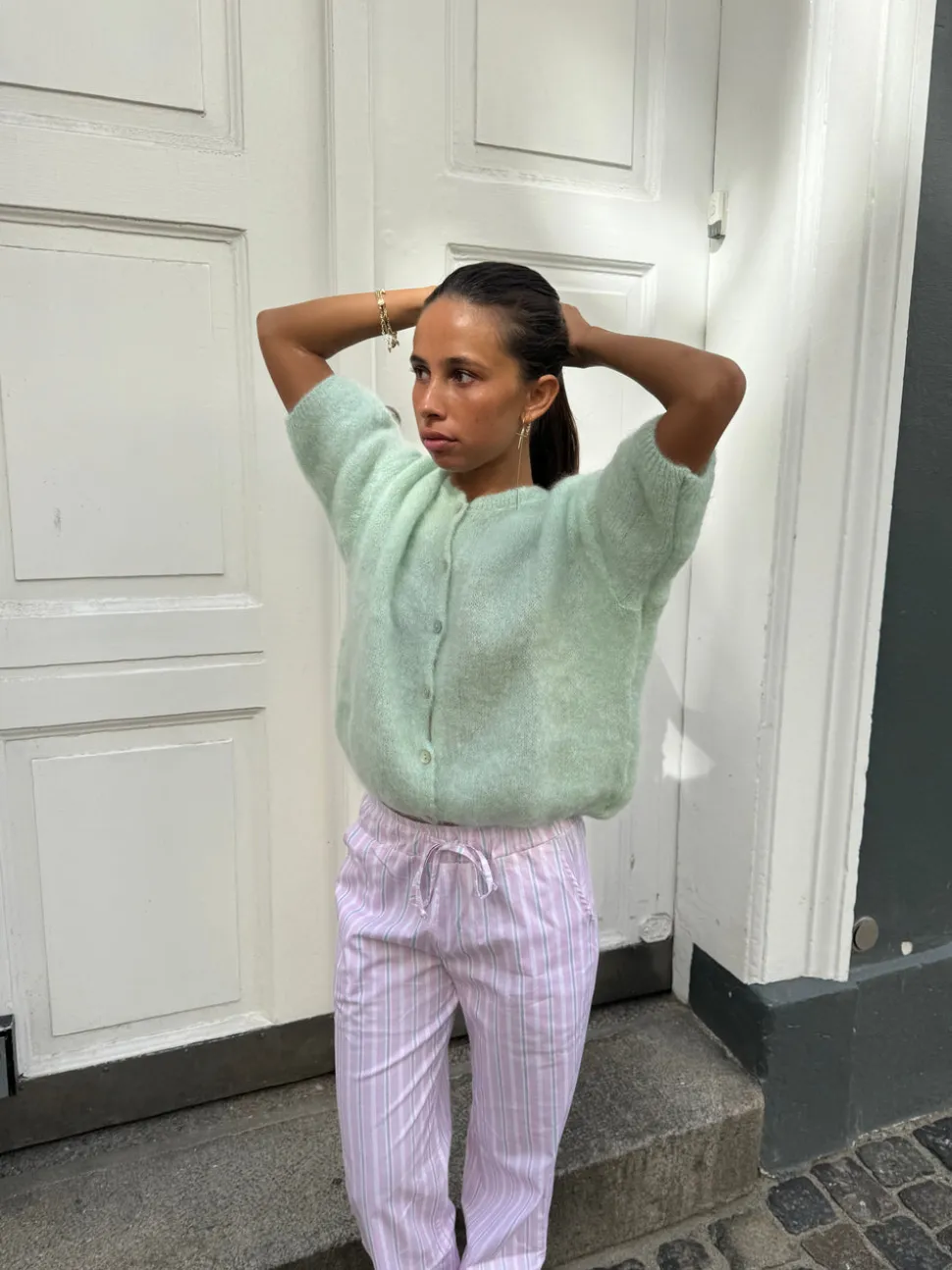 Olivia kortærmet mohair cardigan - Mint grøn