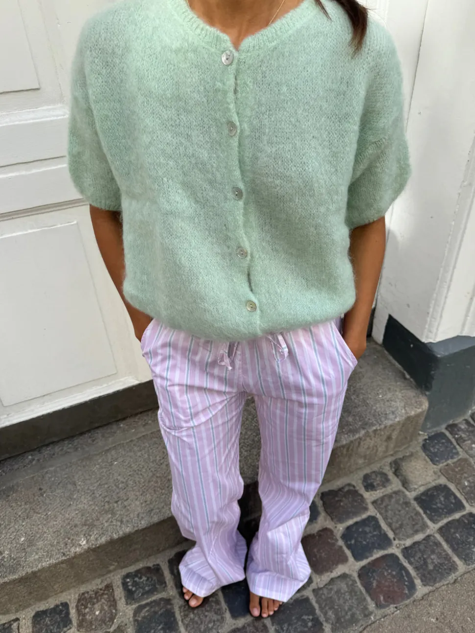 Olivia kortærmet mohair cardigan - Mint grøn