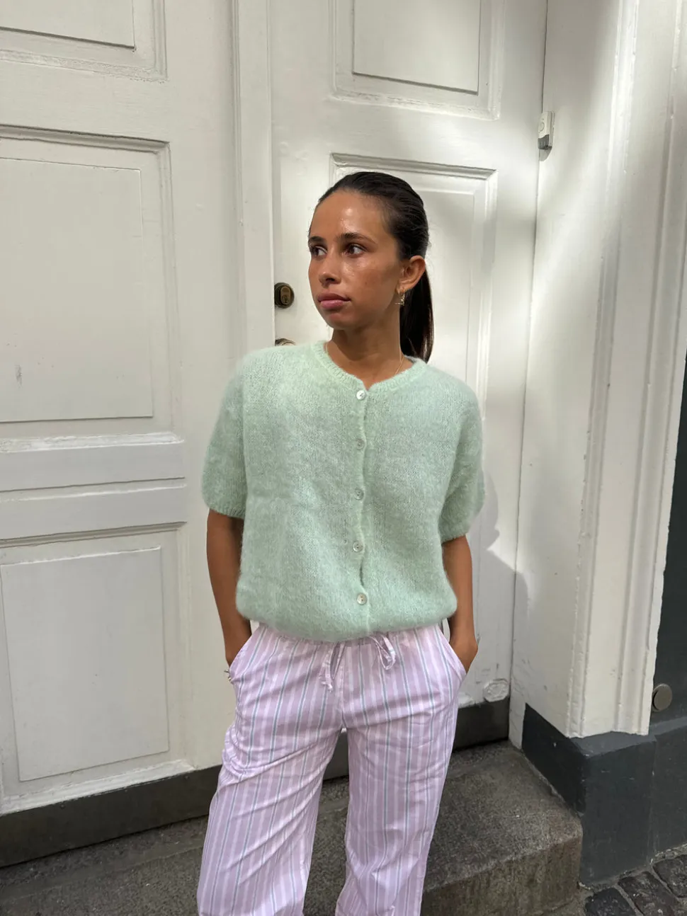 Olivia kortærmet mohair cardigan - Mint grøn