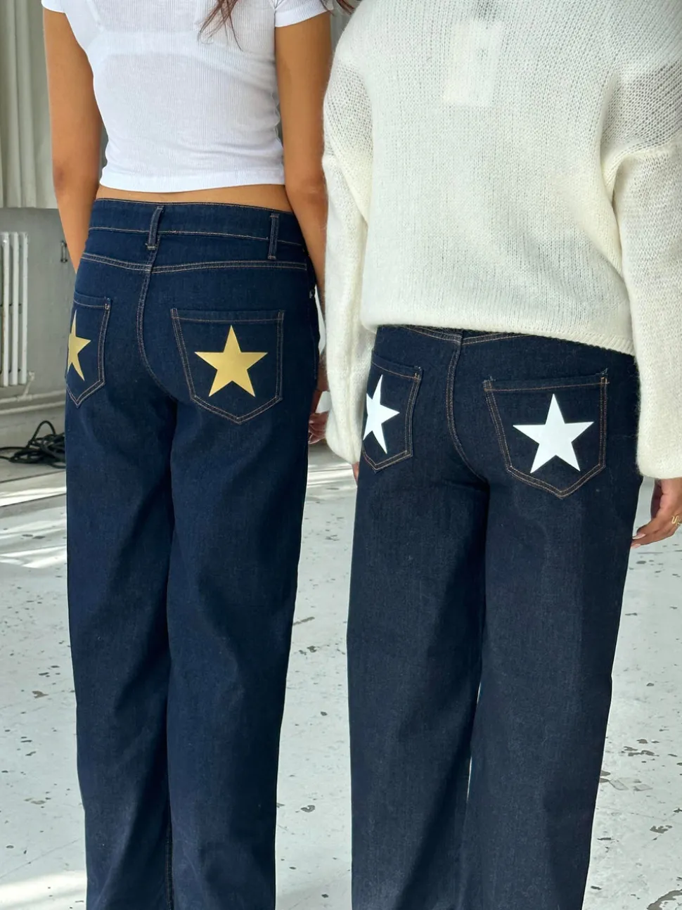 Oversized stjerne jeans - Guld stjerner
