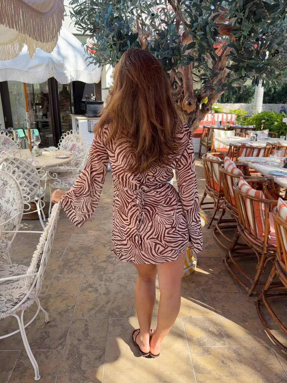 Safaria kjole med zebraprint - Off white/brun