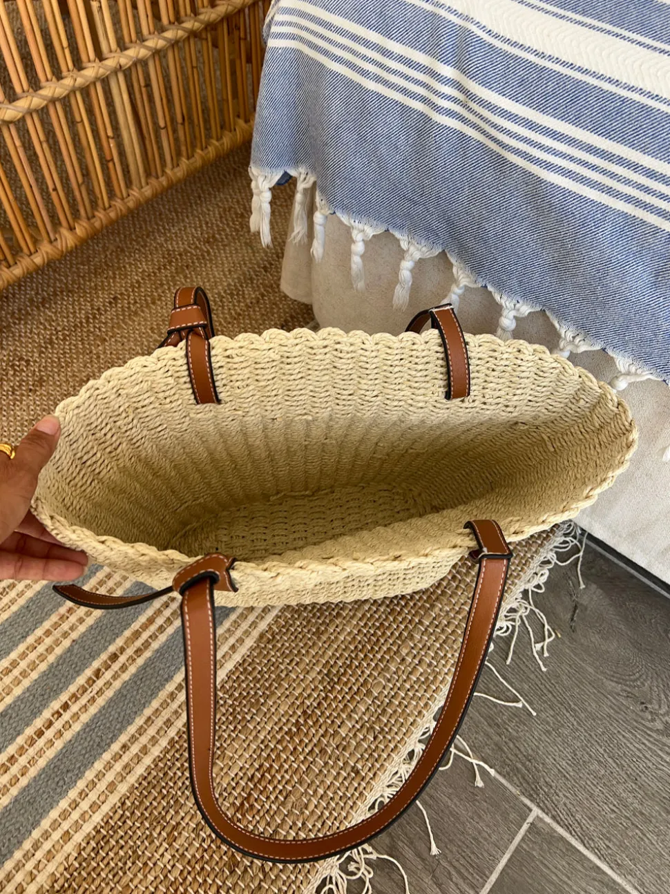 Valenza flettet taske med læder stropper - Beige/brun