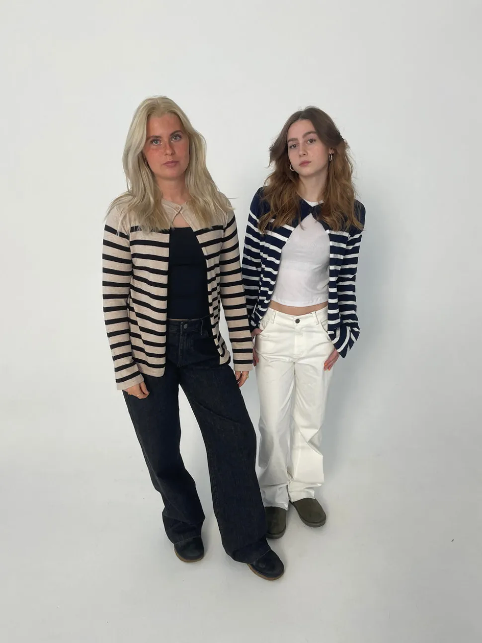 Xenia cardigan med striber - Navy/hvid
