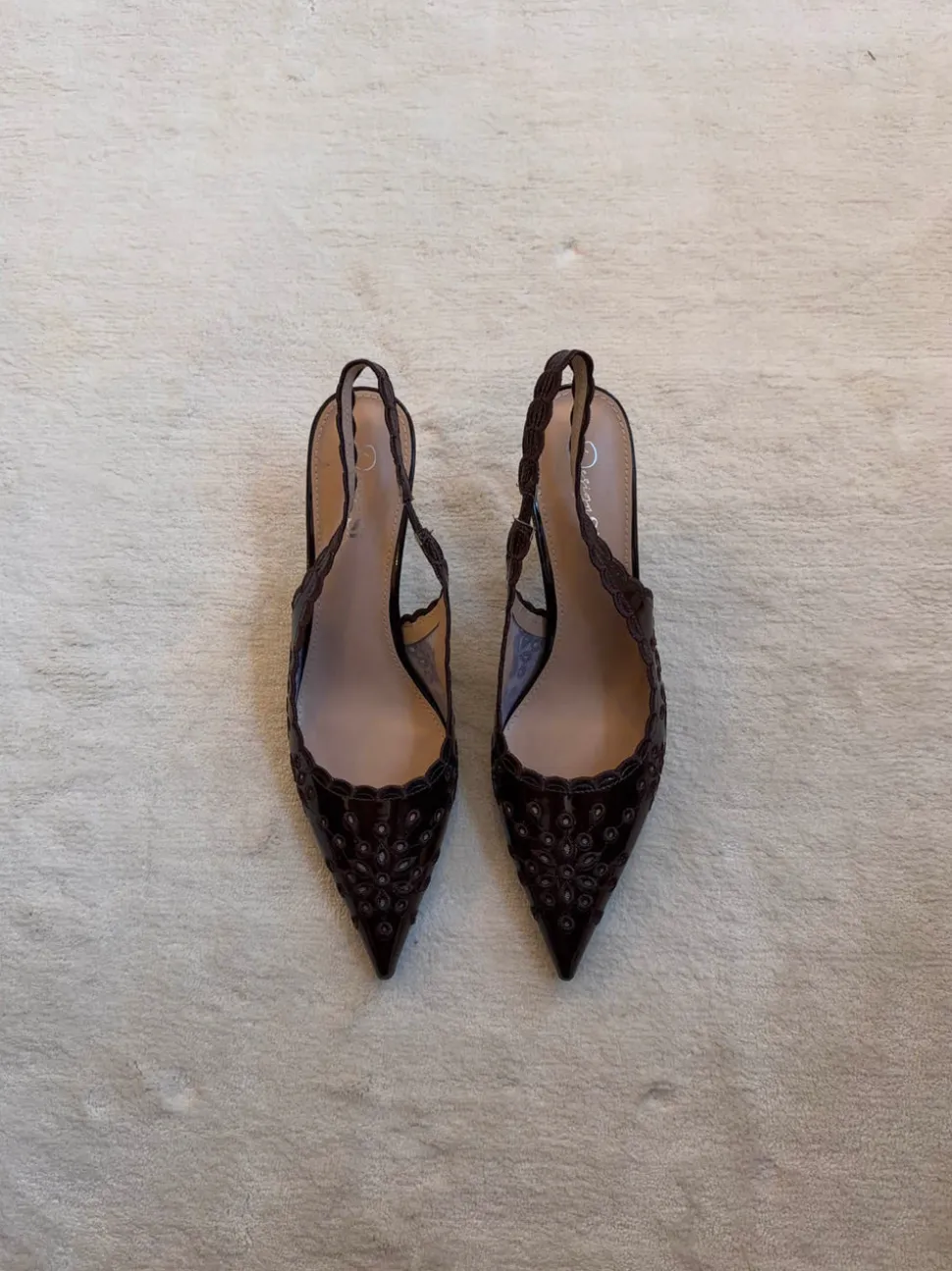 Ydun slingback hæle med detaljer - Mørkebrun
