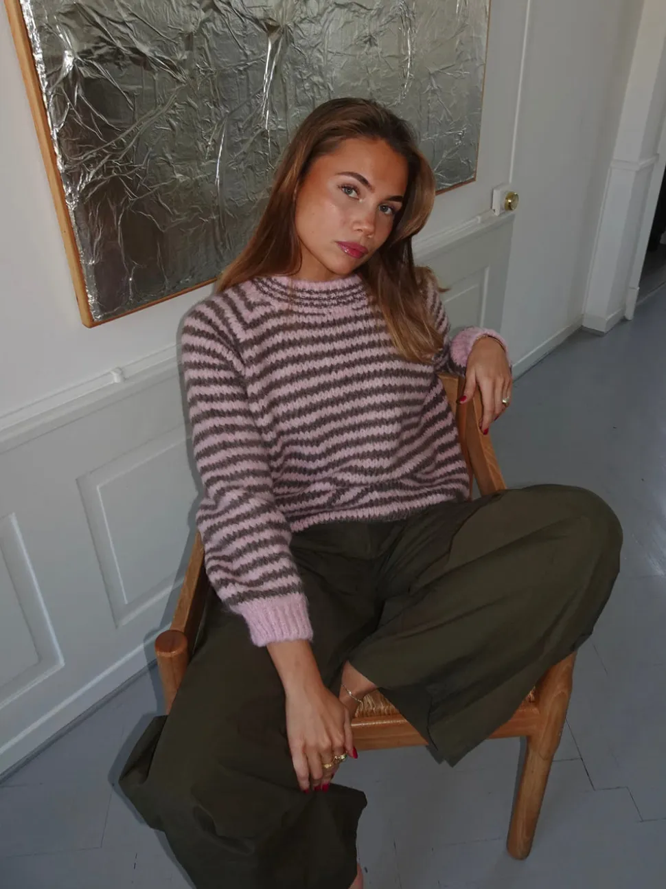 Zeya striktrøje med striber - Lyserød/taupe
