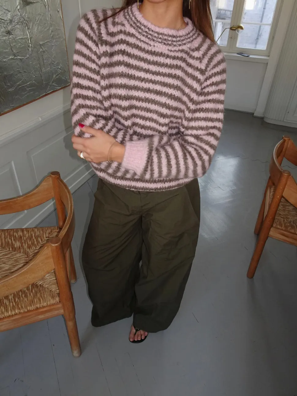 Zeya striktrøje med striber - Lyserød/taupe